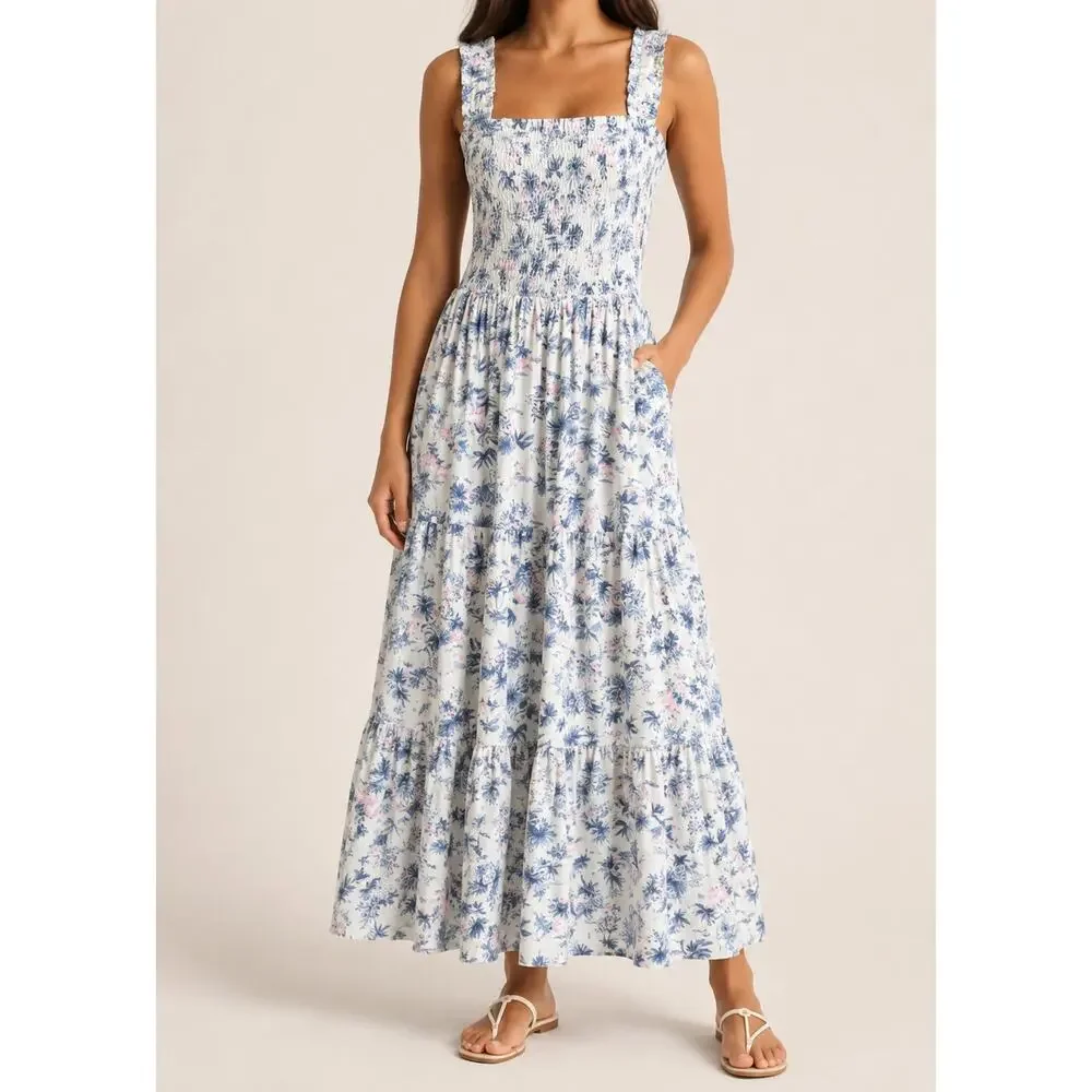 abercrombie smocked bodice maxi dress Bra-Free Smocked Drop-Waist Maxi Dress